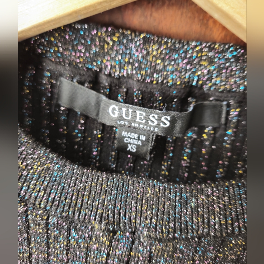GUESS Black Knit Dress with Rainbow Shimmer + Faux Tie Side Detail, XSmall - Picture 7 of 7